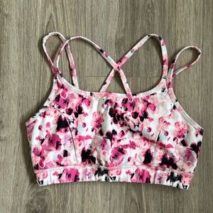 Gaiam Floral Padded Sports Bra Pink White Size Medium